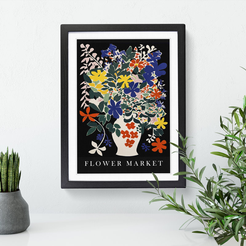 Flower Market Exhibition Sign - Single Picture Frame Print on Wood, 64cm H x 46cm W x 2cm D