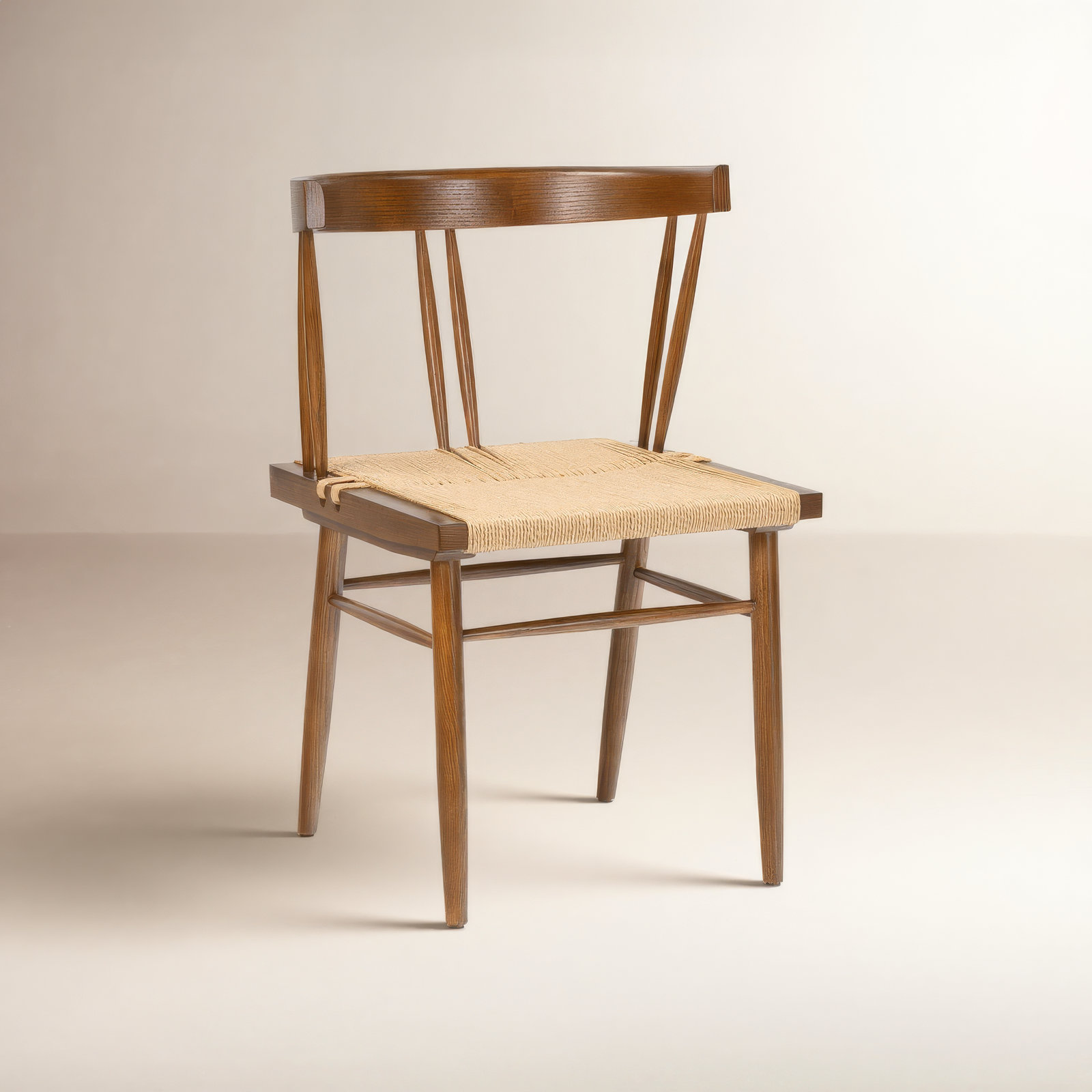 Ferrara Wood Dining Chair with Handwoven Hemp Cord Seat, Walnut