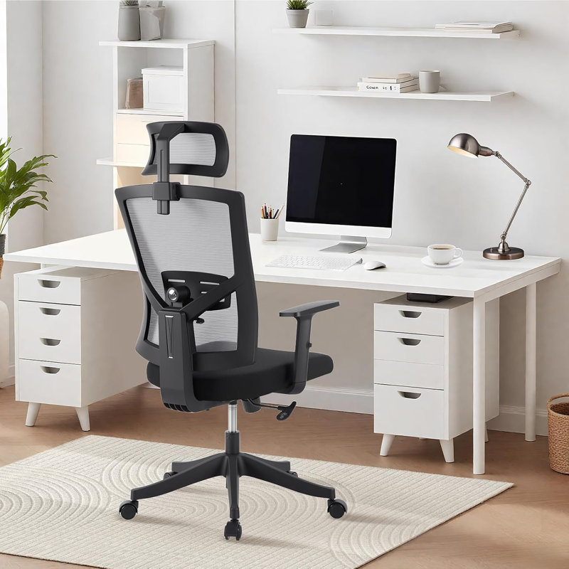 Ergonomic High Back Office Chair with Adjustable Lumbar & Headrest, Swivel Desk Chair with Armrests for Gaming, Studying, or Home Office