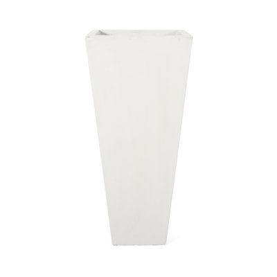 Cast Stone Outdoor Planter 13" X 28.5", Matte White - Tapered, Adds Patio Elegance 28.5" Tapered Stone, For Backyard