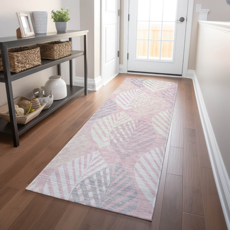 Premium Machine Washable Prisco Pink Rug, Runner 2'3" x 7'6"