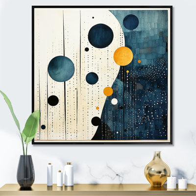 Bleu sarcelle jaune Mid Century Minimalist Rain I - art mural minimaliste pour le salon