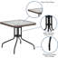 Table de patio carrée avec plateau en verre trempé, structure en métal et bordure en rotin brun foncé, table d'appoint pour l'extérieur pour le jardin, le balcon, le porche ou la piscine