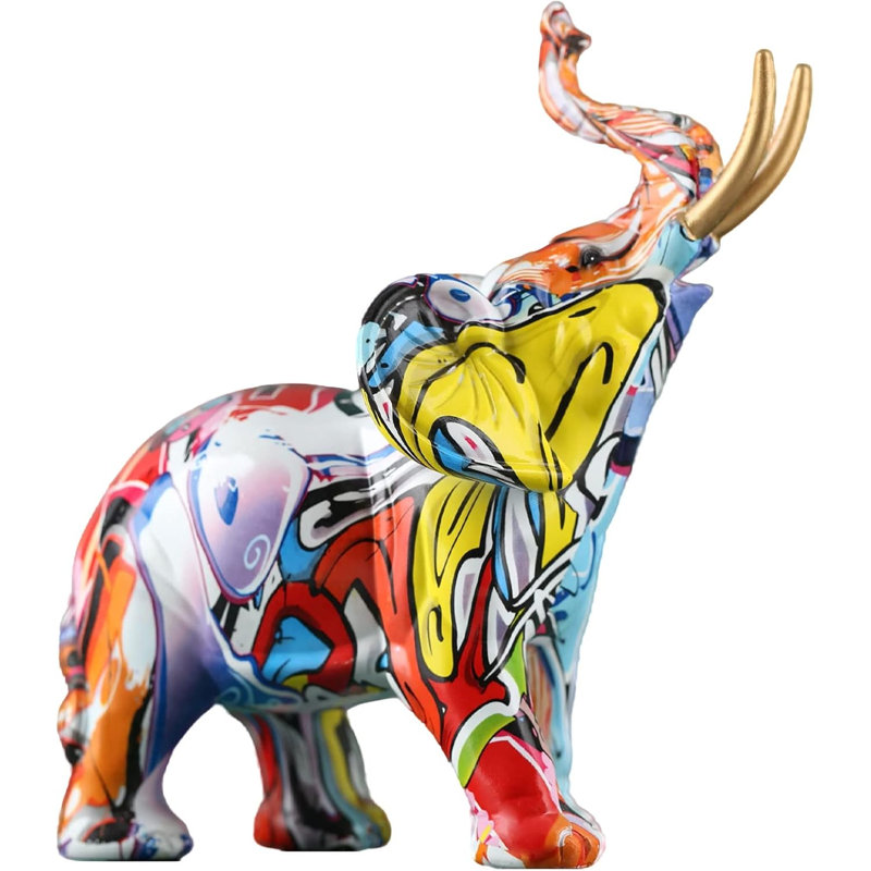 Colorful Graffiti Elephant Statue Resin Art Figurine