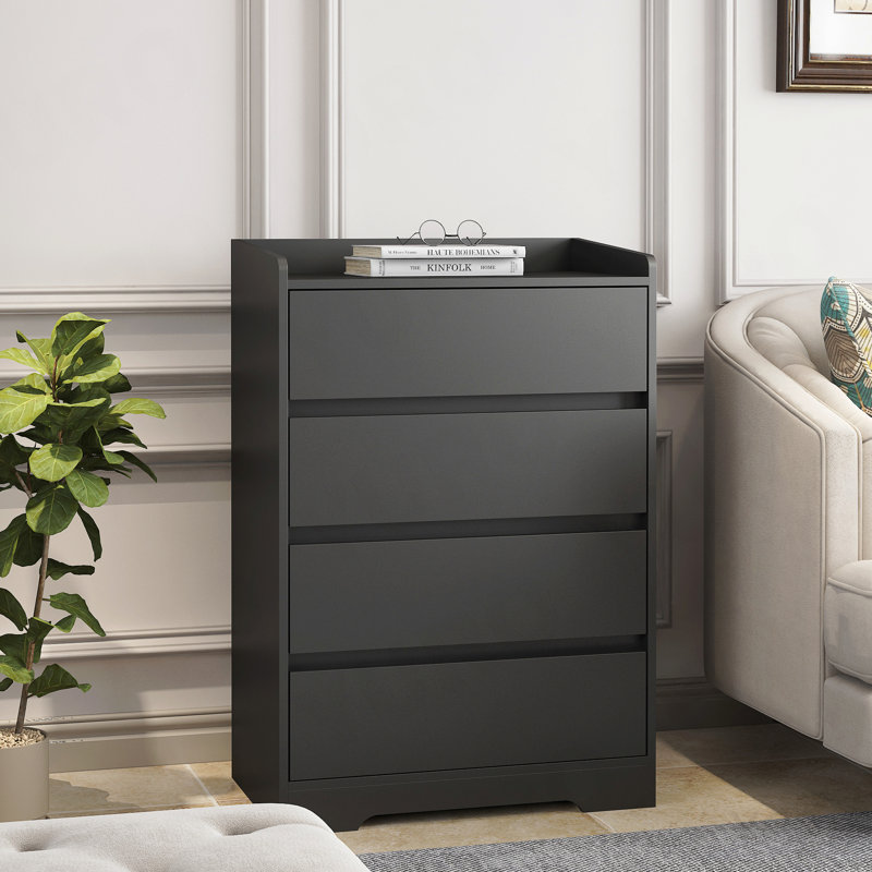 Commode 4 tiroirs, imperméable et moderne en bois pour chambre - noir