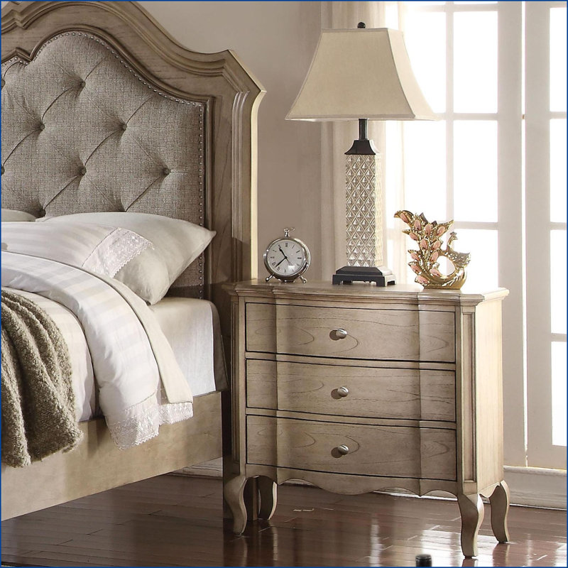 Table de chevet 3 tiroirs Antique Taupe, Beige