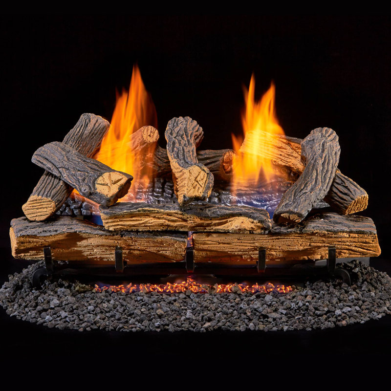 Duluth Forge DLS-L24R-1, Vent Free Indoor Gas Log Set, Ember Chassis: FLR24/30-2-LP Propane Gas, Remote Thermostat Control, and Fiber Logs: FVFLC24-1F, 24in Split Oak