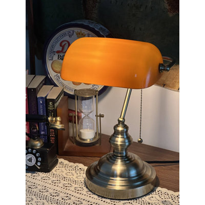 Glass Bankers Table Lamp
