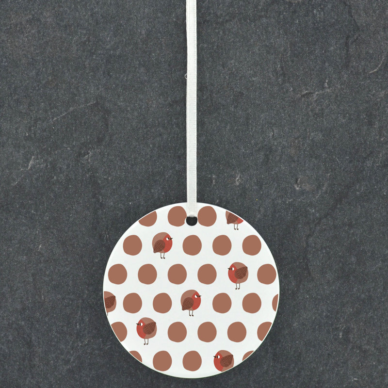Vivid Squid Wholesale Robin Polka Dot Pattern Circle Shaped Ceramic Ornament