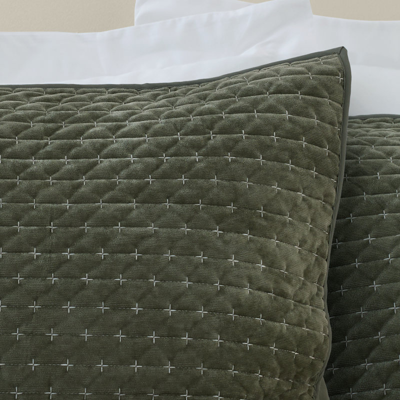 Attica Velvet Embroidered Pillow sham Pair, Green