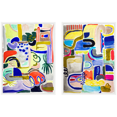 "Colorful Abstract 6 and 7" par Emma Daisy, ensemble d'art mural sur toile encadrée