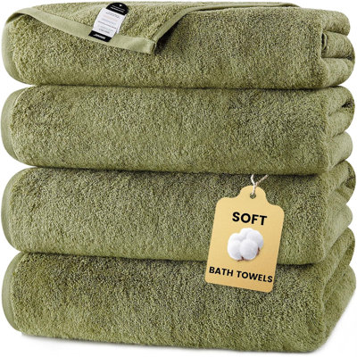 Bath Towel 55x28 Inch 100% Cotton, 4-Pack Extra Large Absorbent & Quick-Dry Towels, Soft for Shower, Pool, Beach and Guest Bathroom, Green