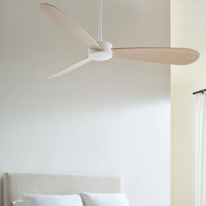  Paddle Smart 60 Indoor Ceiling Fan with Threaded Downrod, White Cerused Oak ABS blades and Handheld Remote, Matte White