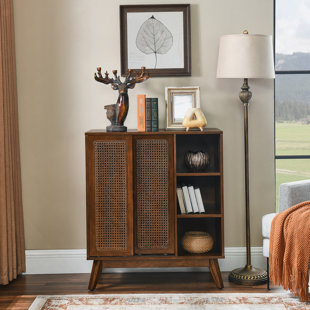 Storage Cabinet with open shelves and sliding doors