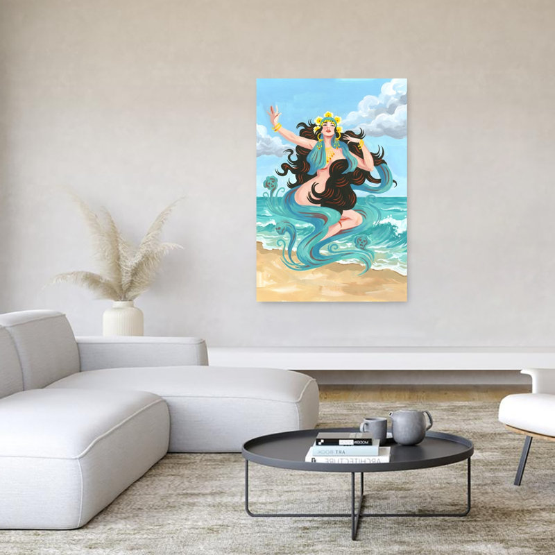 «Goddess of the Waves», impression élégante sur fond de plage mystique, 60" H x 40" W