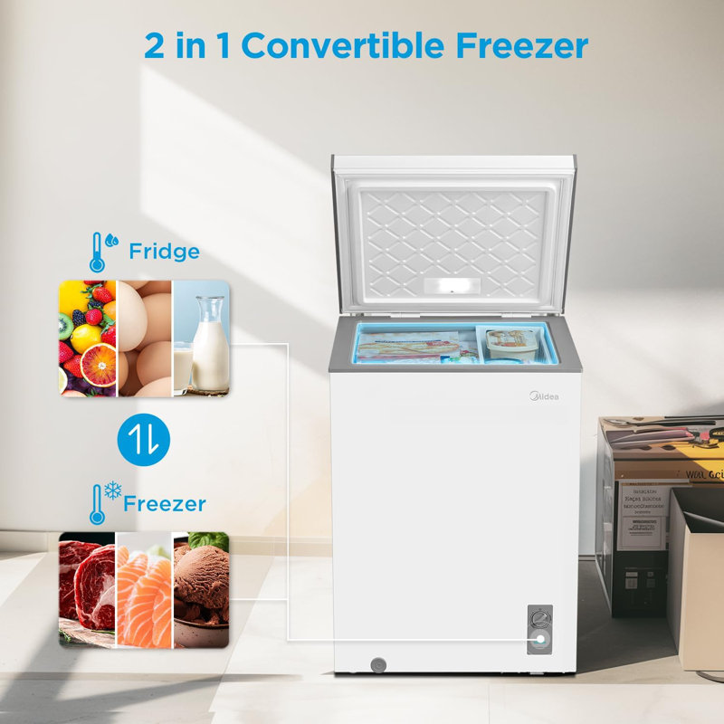 Midea Convertible Chest Freezer, White,  5 Cu Ft