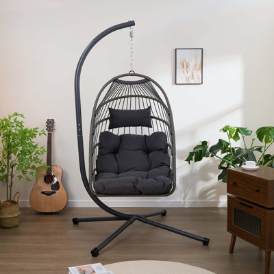 Outdoor Egg Hanging Chair with Stand, Patio Wicker Swing Egg Chair Indoor Swinging Chair Outdoor Hammock Egg Chair
