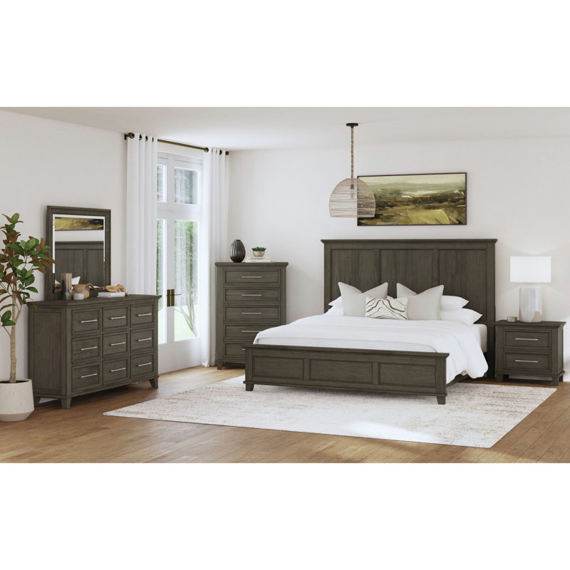 Ensemble de chambre à coucher 5 pièces Nhek, Gris, Grand