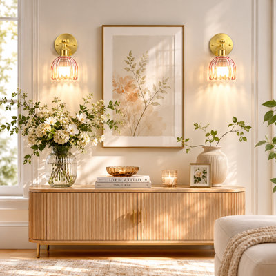Vintage Led Wall Sconce With Remote - Wireless Rechargeable Wall Light With Tulip Glass Lampshade, 12 Rgb Colours & Dimmable Function (bulb Included) |for Bedroom, Living Room & Hallway.