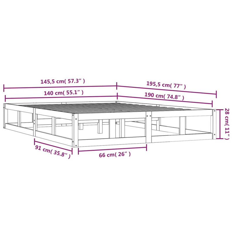 Bed Frame Solid Wood, Black, 145.5 x 195.5 cm