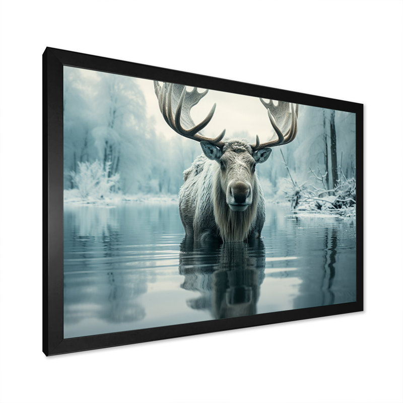 «Blue Blue Moose», impression sur toile encadrée, H 34 po x l 44 po x P 1,5 po, Cadre simple noir