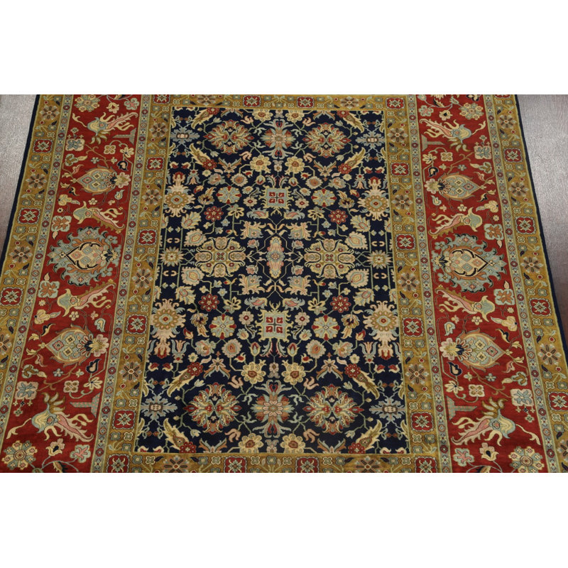 Tapis bleu marine en laine noué à la main de conception unique 9 pi x 11 pi 10 po New Age