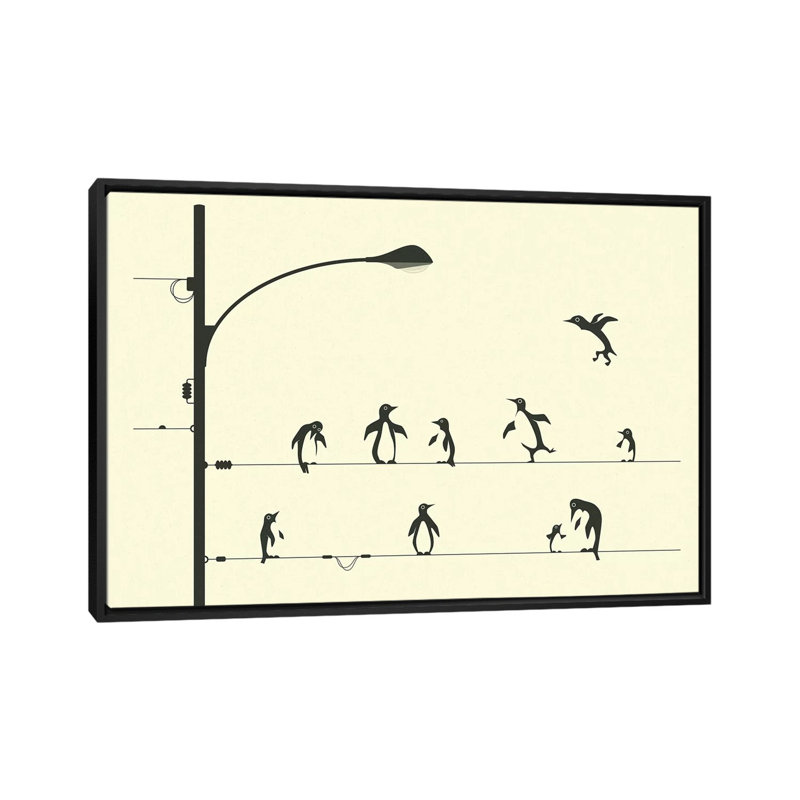 «Penguins on a Wire», art encadré, H 40 po x l 60 po x P 1,5 po, Toile avec cadre noir