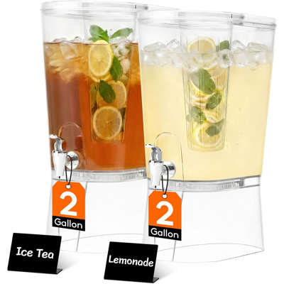Ensemble de distributeur de boissons de 2 gallons, 2 pièces, contenant en plastique de grande capacité, pouvant contenir du jus / thé / soda, avec support et base de glace, distributeur de limonade transparent avec bec, pichet d'eau sans BPA