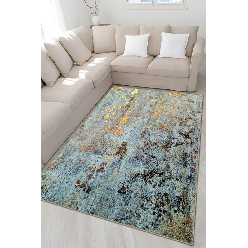 Blue Abstract Pattern Creative Modern Decorative Washable Rug, Square 3'3"