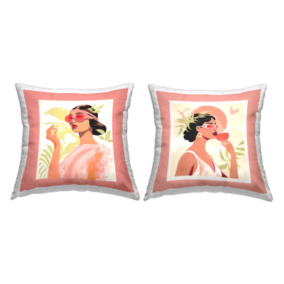 Stupell Industries Glam Summer Fashion Girls 2 Piece Decorative Printed Throw Pillow Set by Lazar Studio