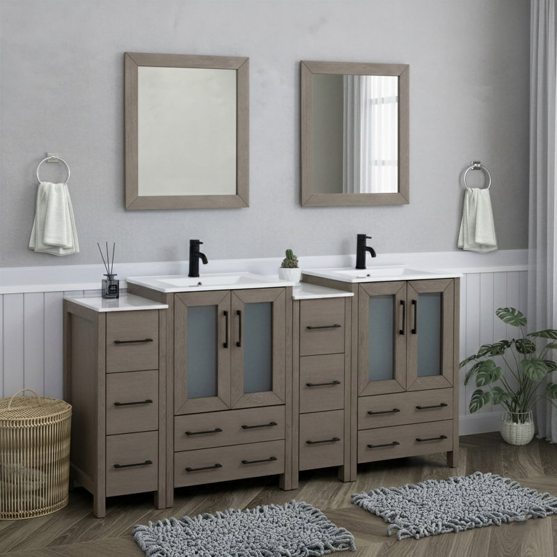  Modern 72" Double Bathroom Vanity Set with Mirror, Dark Gray