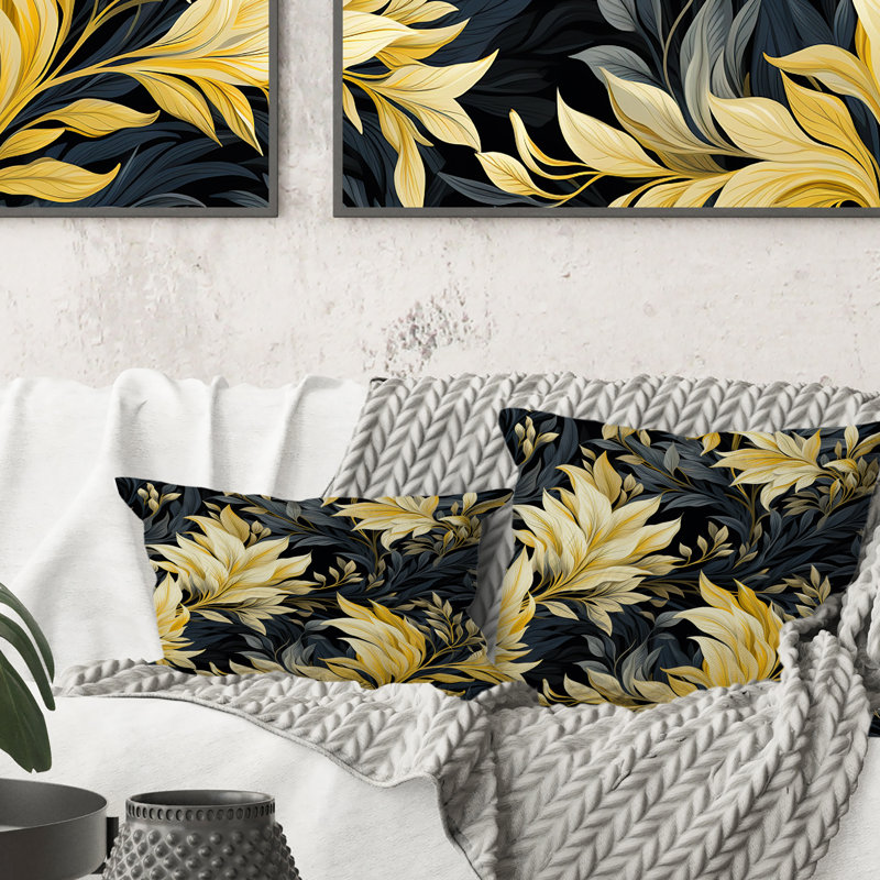 Motif de plantes tropicales jaunes et bleues - Coussin Abstrait corail multicolore abstrait - Coussin décoratif
