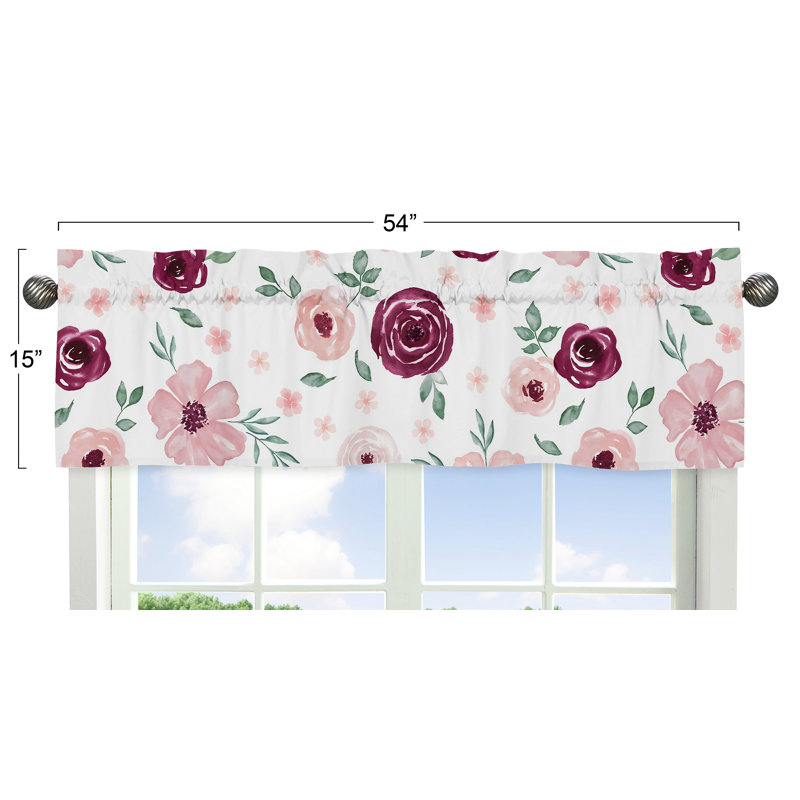 Floral Watercolor Burgundy and Pink Microfiber Window Valance