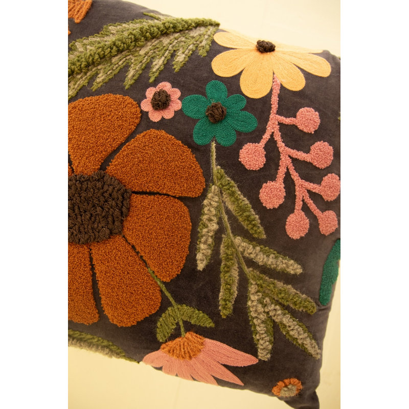 Kalalou Velvet Embroidered Floral Pillow 19" H Decorative Accent Pillow Set of 2, 2 Piece Set