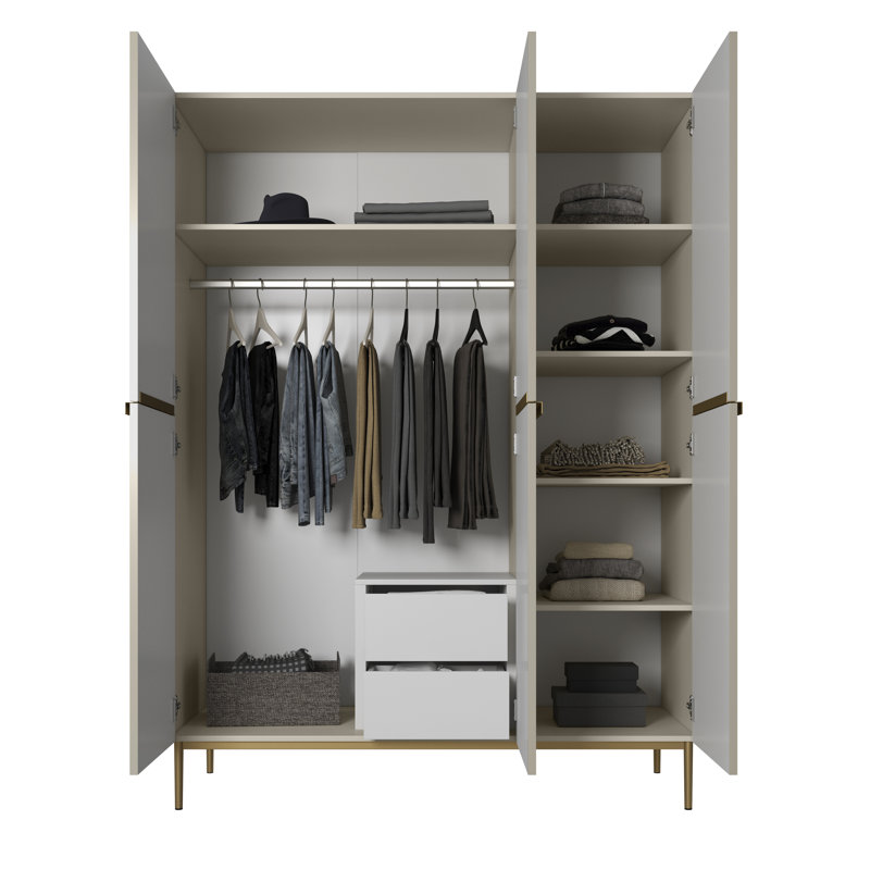 Alidia 3 Door Manufactured Wood Wardrobe, Cream/Gold