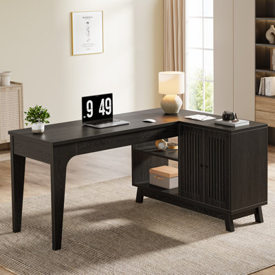 L-Shaped Desk with Storage Cabinet, Corner Computer Desk for Home Office