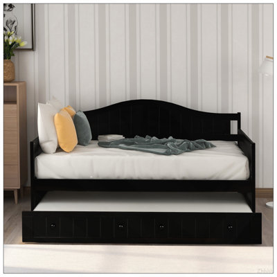Twin Wooden Daybed with Trundle Bed, Sofa Bed for Bedroom Living Room,Espresso