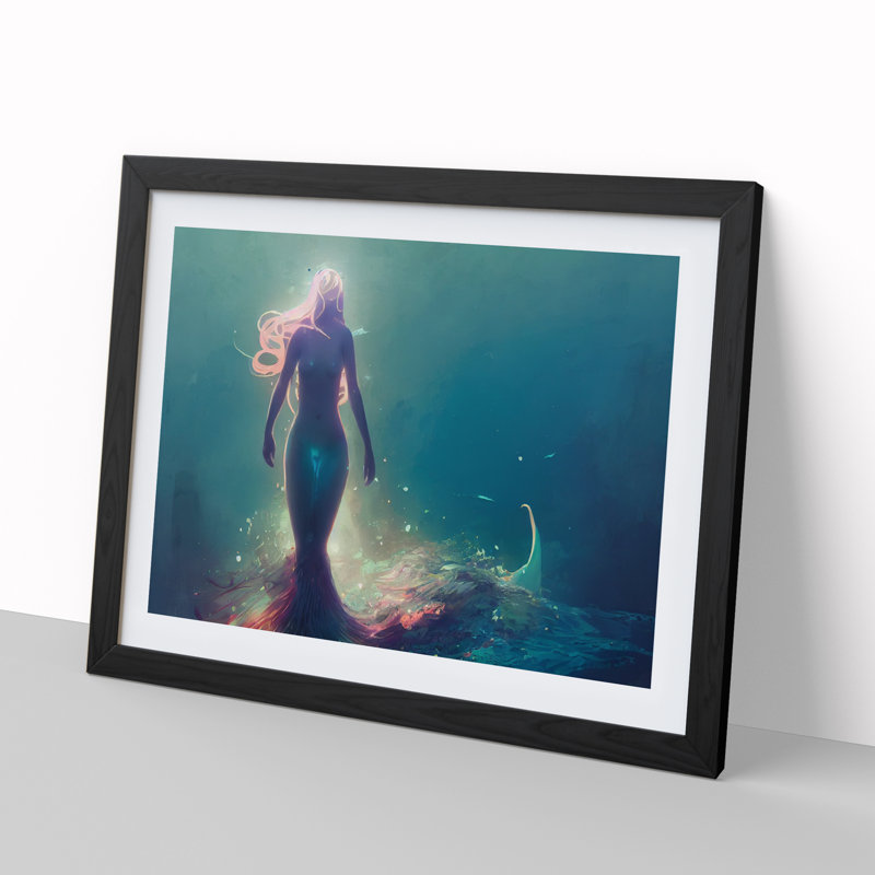 Fantastic Mermaid Abstract - Single Picture Frame Print, Black Framed, 46cm H x 64cm W x 2cm D