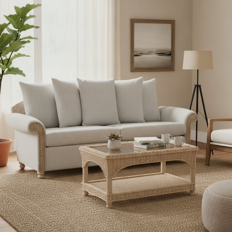 Charmane 3 Seater Sofa, Pebble Grey, Brown, Polyester