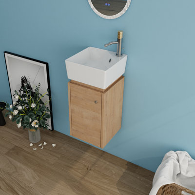 Dewmere 12'' Wall-Mounted & Corner Single Bathroom Vanity With Ceramic Vanity Top