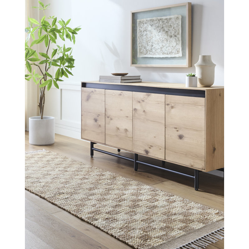 Tali Checkered Handmade Flatweave Area Rug in Brown/Beige, Runner 2'6" x 8'