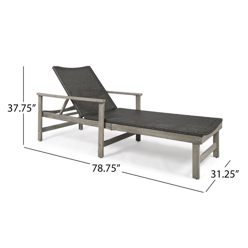 Anketell Outdoor Chaise Lounge, Light Gray Wash Frame/Mixed Black Cushion