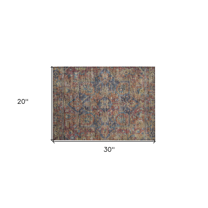 Tapis intérieur antidérapant oriental rouge orange et bleu 2 pi x 3 pi