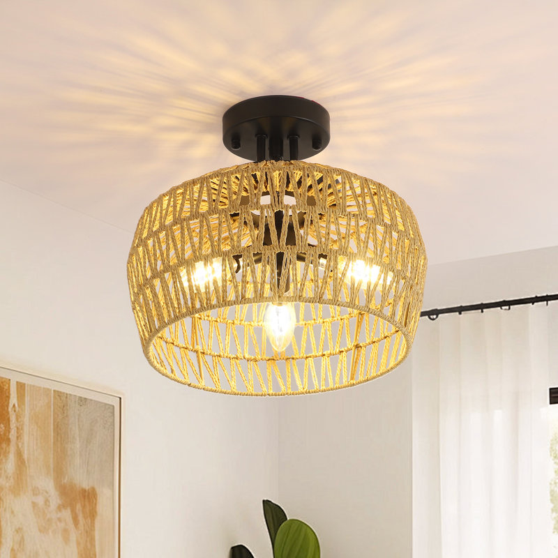 Plafonnier semi-encastré 3 lumières Boho Rattan (ampoule non incluse)