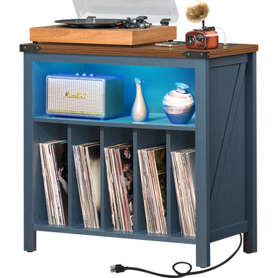 Large Record Player Stand With Charging Station & LED Lights, Vinyl Records Storage Holder Cabinet Holds Up To 230 Albums, Turntable Stand For Music Room, Bedroom, Living Room, Office