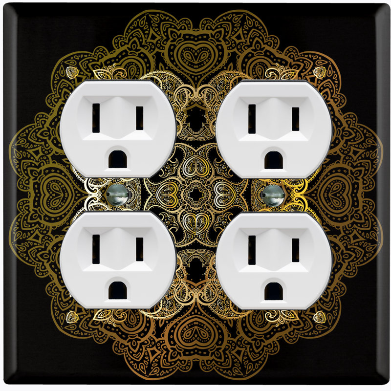 Yellow Circle Mandala Black Patterned 2 - Gang Duplex Outlet Standard Wall Plate