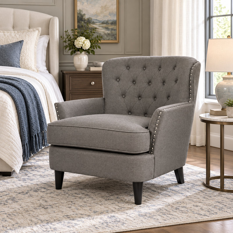 34.4" Linen Upholstered Armchair For Living Room, Gray Linen Blend