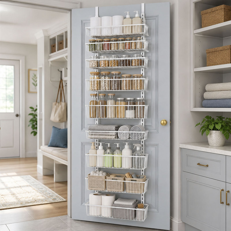 Organisateur de garde-manger à 9 niveaux à suspendre à la porte, tablette de rangement suspendue réglable avec paniers