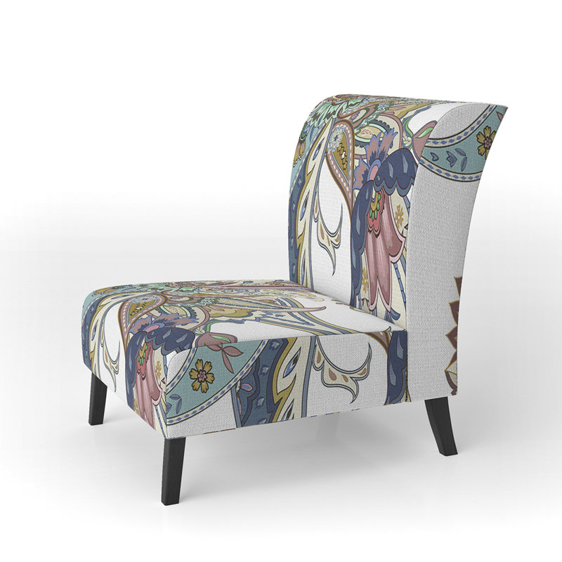 Fauteuil de chambre en velours blanc à motif cachemire floral