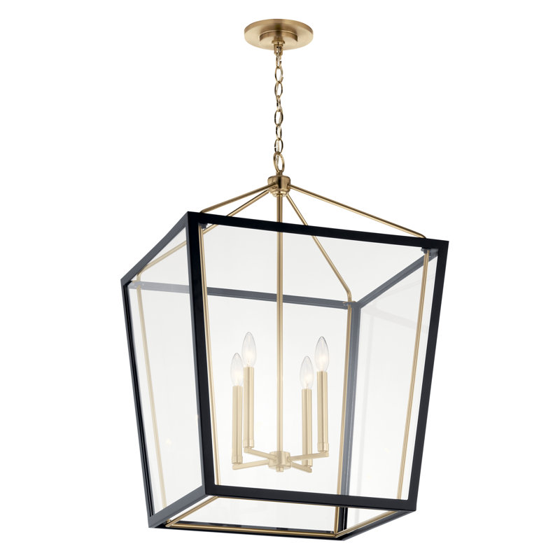 Delvin 4 - Light Steel Dimmable Square Chandelier, Black/Champagne Bronze, 31.75" H X 22.25" W X 22.25" D
